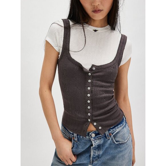 Free People Tops - FREE PEOPLE End Game Pointelle Tank / Volcanic Glass